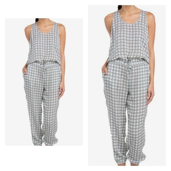 Theory "Lortan W.Apparent" Black & White Check Silk Jumpsuit